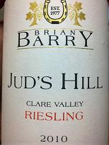 Brian Barry Jud's Hill Riesling 2010, Clare Valley, SA